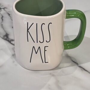 Rae Dunn White Ceramic Mug with Green Handle and Interior - KISS ME I’M IRISH
